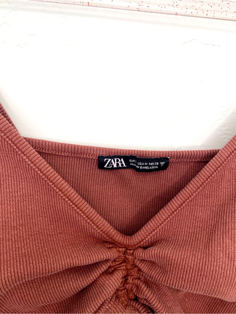 Zara Rust Ruched Ribbed Spaghetti Strap Crop Top - Picture 6 of 9